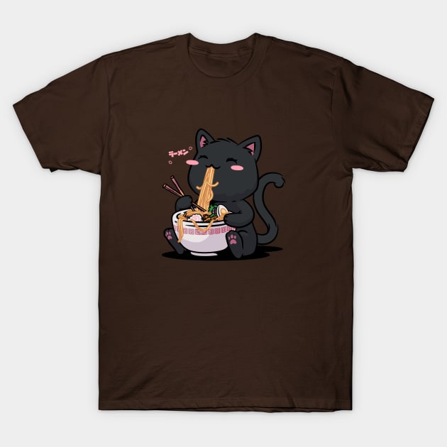 Ramen Cat Kawaii Neko Ramen Bowl Anime Black Cat T-Shirt by vo_maria